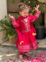 Khanak Stitched Kids-Vivid Pink Short Frok-KST 038
