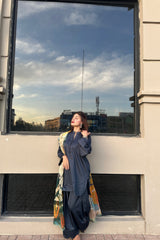 Urban Cut 2 Piece Cotton Satin Co- Ord Set with Farshi Shalwar