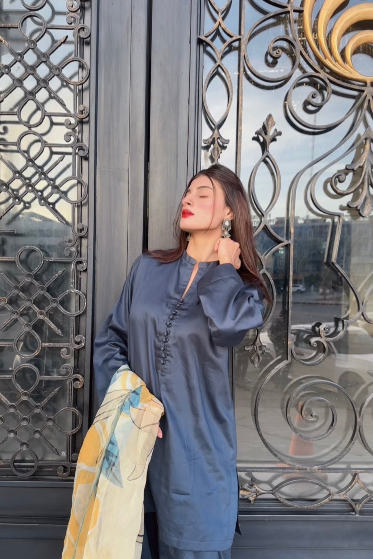 Urban Cut 2 Piece Cotton Satin Co- Ord Set with Farshi Shalwar