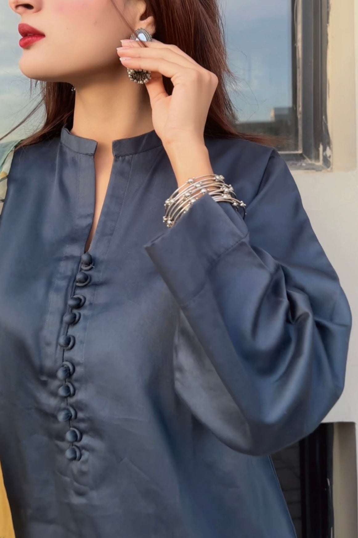 Urban Cut 2 Piece Cotton Satin Co- Ord Set with Farshi Shalwar