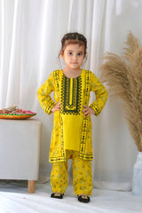 Khanak Stitched Kids-Classic Yellow Coat Style 2pcs Embroidered Suit-KST 061