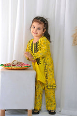 Khanak Stitched Kids-Classic Yellow Coat Style 2pcs Embroidered Suit-KST 061