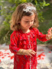 Khanak Stitched Kids-Red 2pcs Printed Suit-KST 043