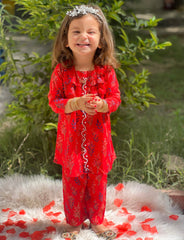 Khanak Stitched Kids-Red 2pcs Printed Suit-KST 043