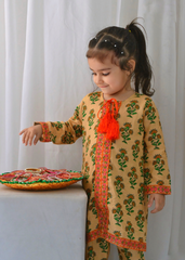 Khanak Stitched Kids-Yellow Cream Front Open Embroidered 2pcs-KST 065