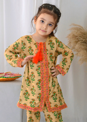 Khanak Stitched Kids-Yellow Cream Front Open Embroidered 2pcs-KST 065