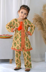 Khanak Kids Yellow Cream Front Open Embroidered 2pcs-KST 065