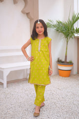 Khanak Kids Lime 2 Pcs Straight Shirt With Trouser-KST 003