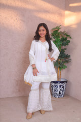 Khanak Stitched Kids-Pearl White Angrakha Gharara - KG 005