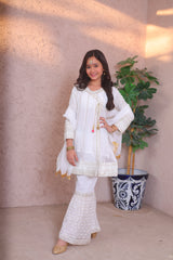 Khanak Stitched Kids-Pearl White Angrakha Gharara - KG 005