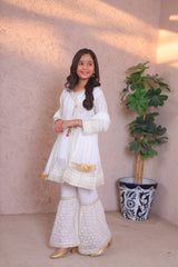 Khanak Stitched Kids-Pearl White Angrakha Gharara - KG 005