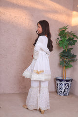 Khanak Stitched Kids-Pearl White Angrakha Gharara - KG 005