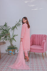 Umer Aayan Mahpara 03-Piece Embroidered Pink Chiffon Suit