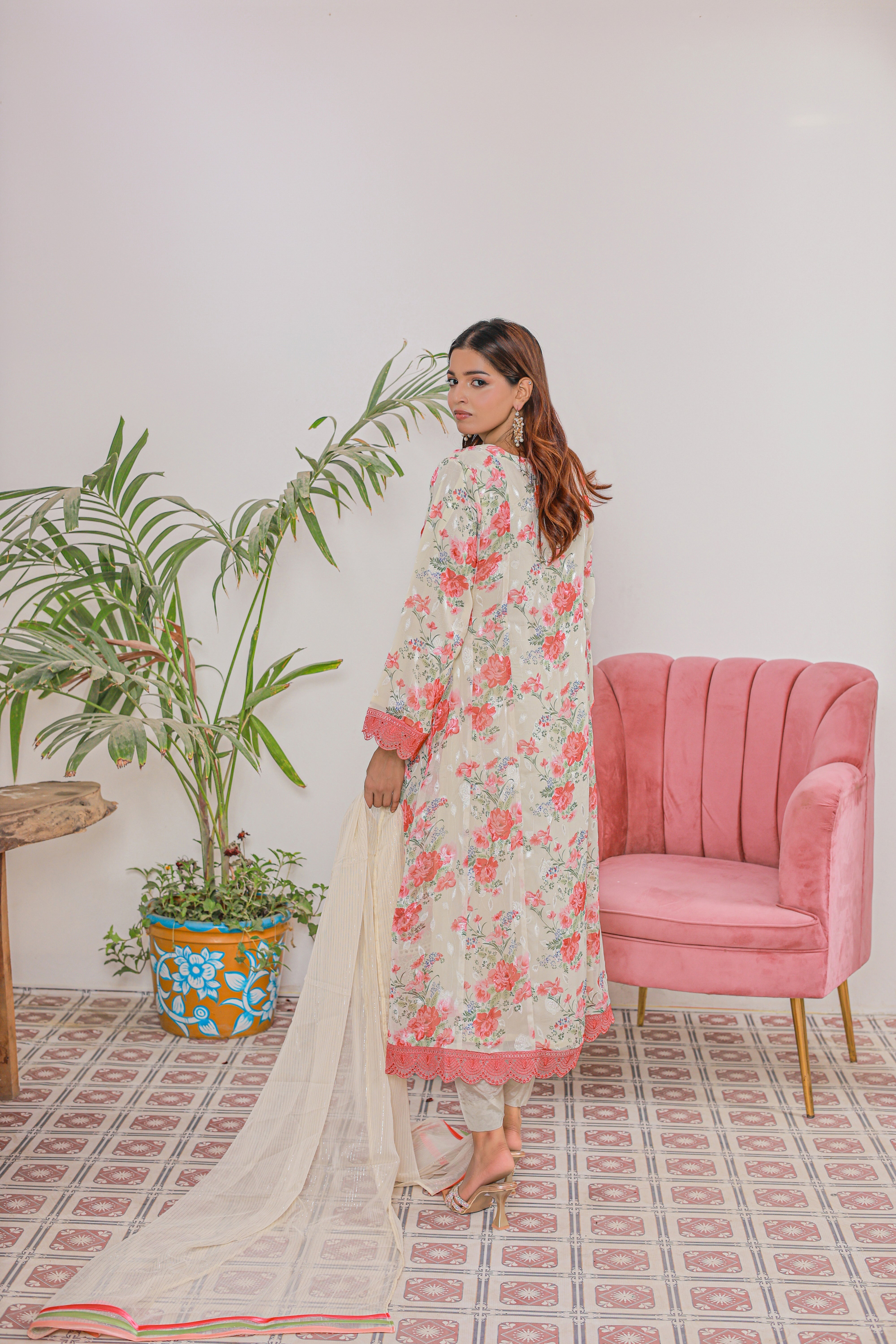 Umer Aayan Florence Printed And Chiffon Embroidered Maxi