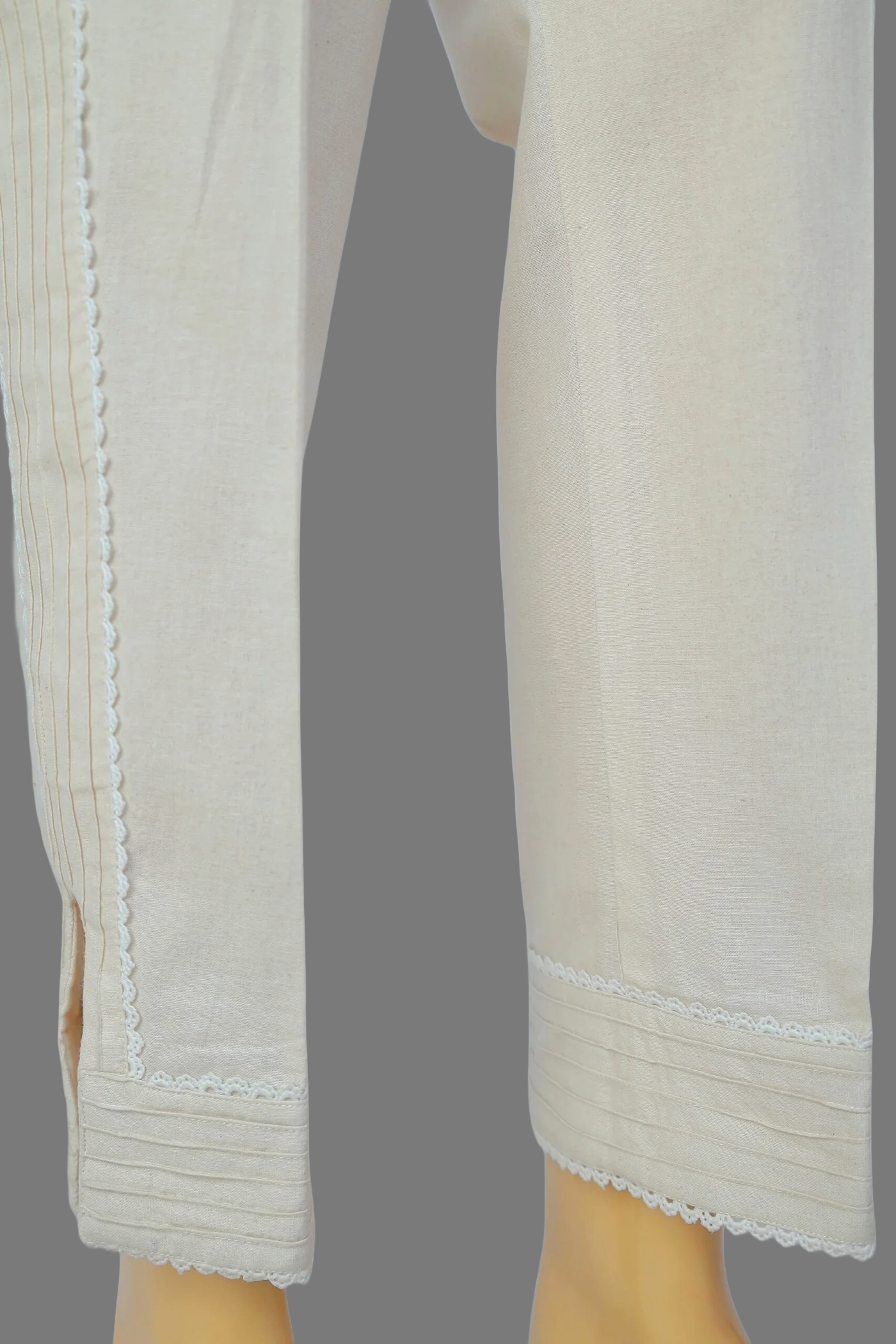 Urban Cut Linen Ivory Fabric  Stitched Trouser with embroidery laces   -  100% Cotton  - Pre Shrinked