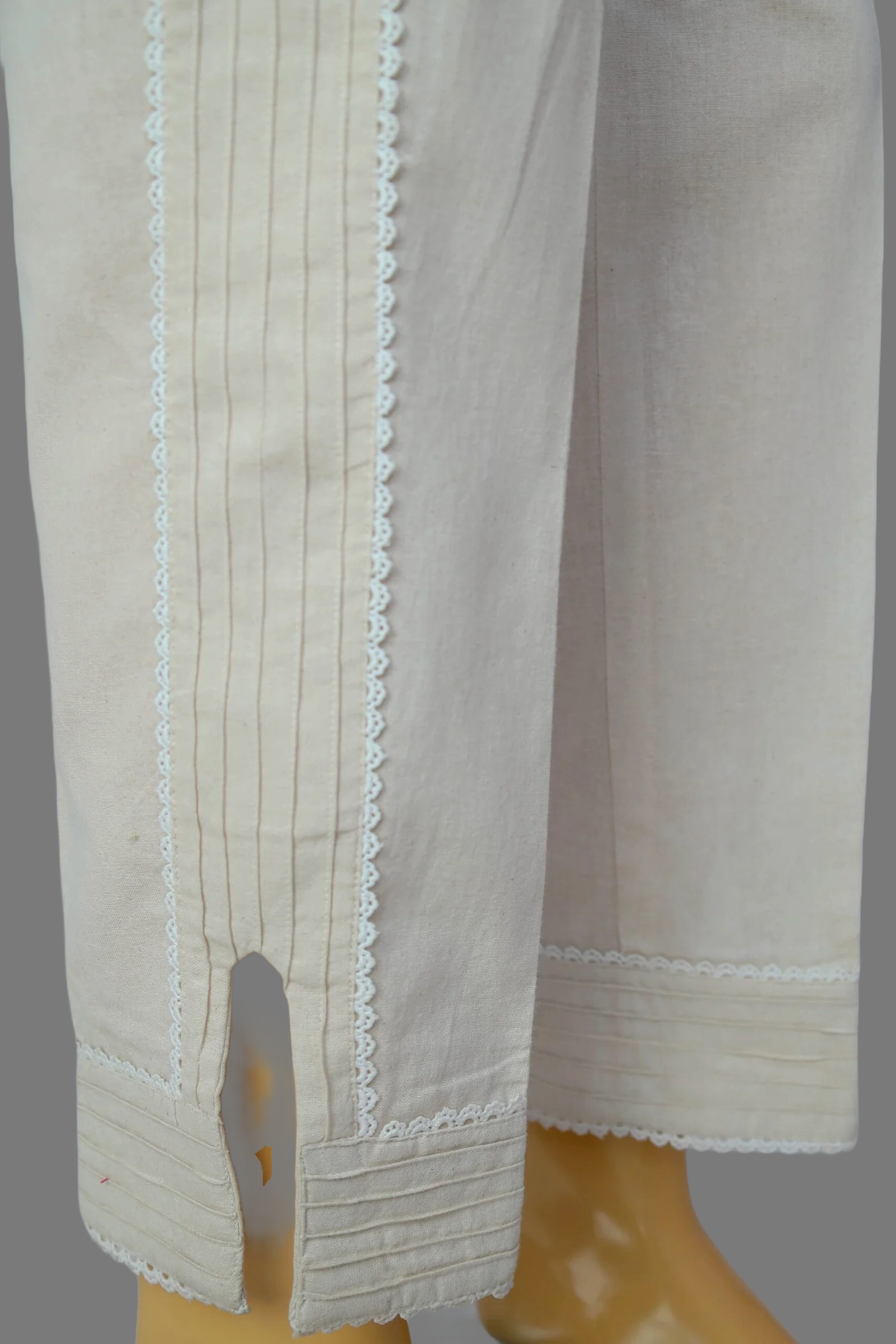 Urban Cut Linen Ivory Fabric  Stitched Trouser with embroidery laces   -  100% Cotton  - Pre Shrinked