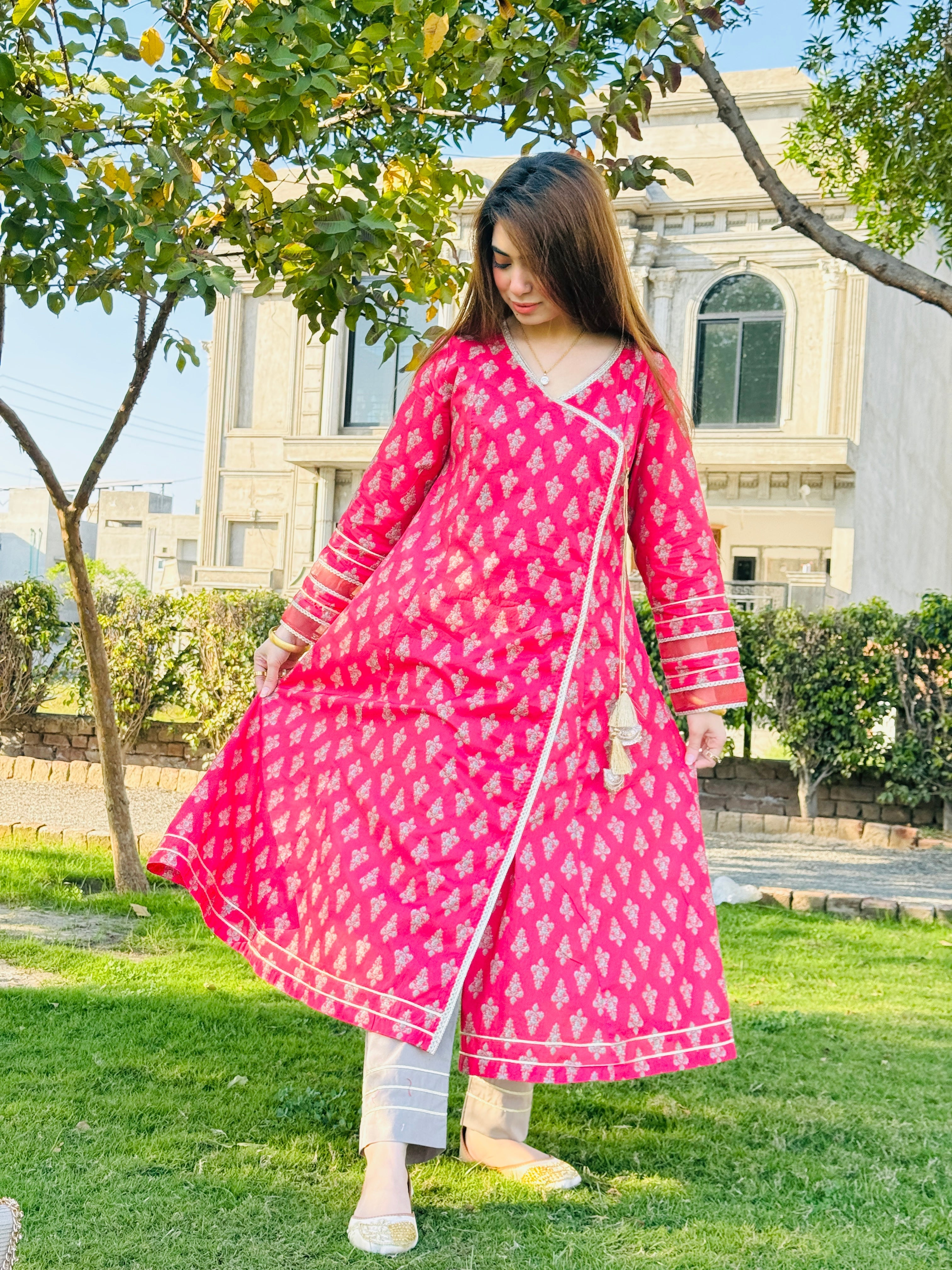 Urban Cut 2 Piece Cotton Printed  Angrakha Suit