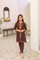 Khanak Stitched Kids-Black Front Open Embroidered 2pcs-KST 005