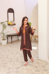 Khanak Stitched Kids-Black Front Open Embroidered 2pcs-KST 005