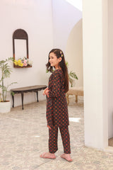 Khanak Kids Black Front Open Embroidered 2pcs-KST 005