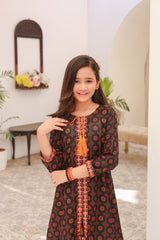 Khanak Kids Black Front Open Embroidered 2pcs-KST 005