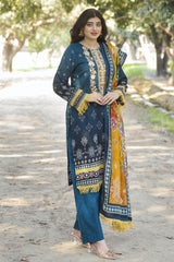 Gul-e-Rang by Meerak Stitched 3 Piece Summer Emb Slub Lawn Suit-SATRANGI