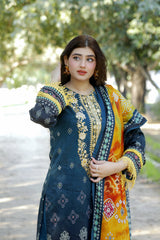 Gul-e-Rang by Meerak Stitched 3 Piece Summer Emb Slub Lawn Suit-SATRANGI