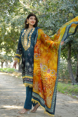 Gul-e-Rang by Meerak Stitched 3 Piece Summer Emb Slub Lawn Suit-SATRANGI