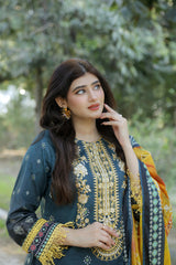 Gul-e-Rang by Meerak Stitched 3 Piece Summer Emb Slub Lawn Suit-SATRANGI