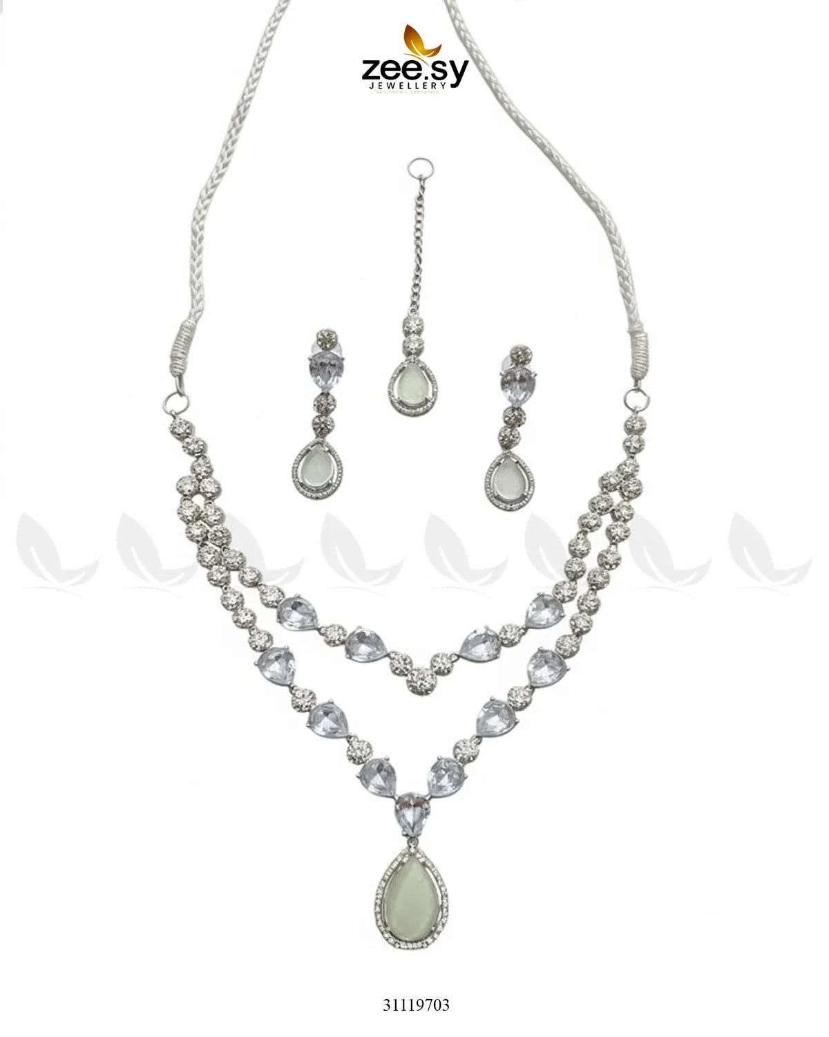 Interlock Traditional Necklace Set Silver Mint Green - Zeesy Jewellery