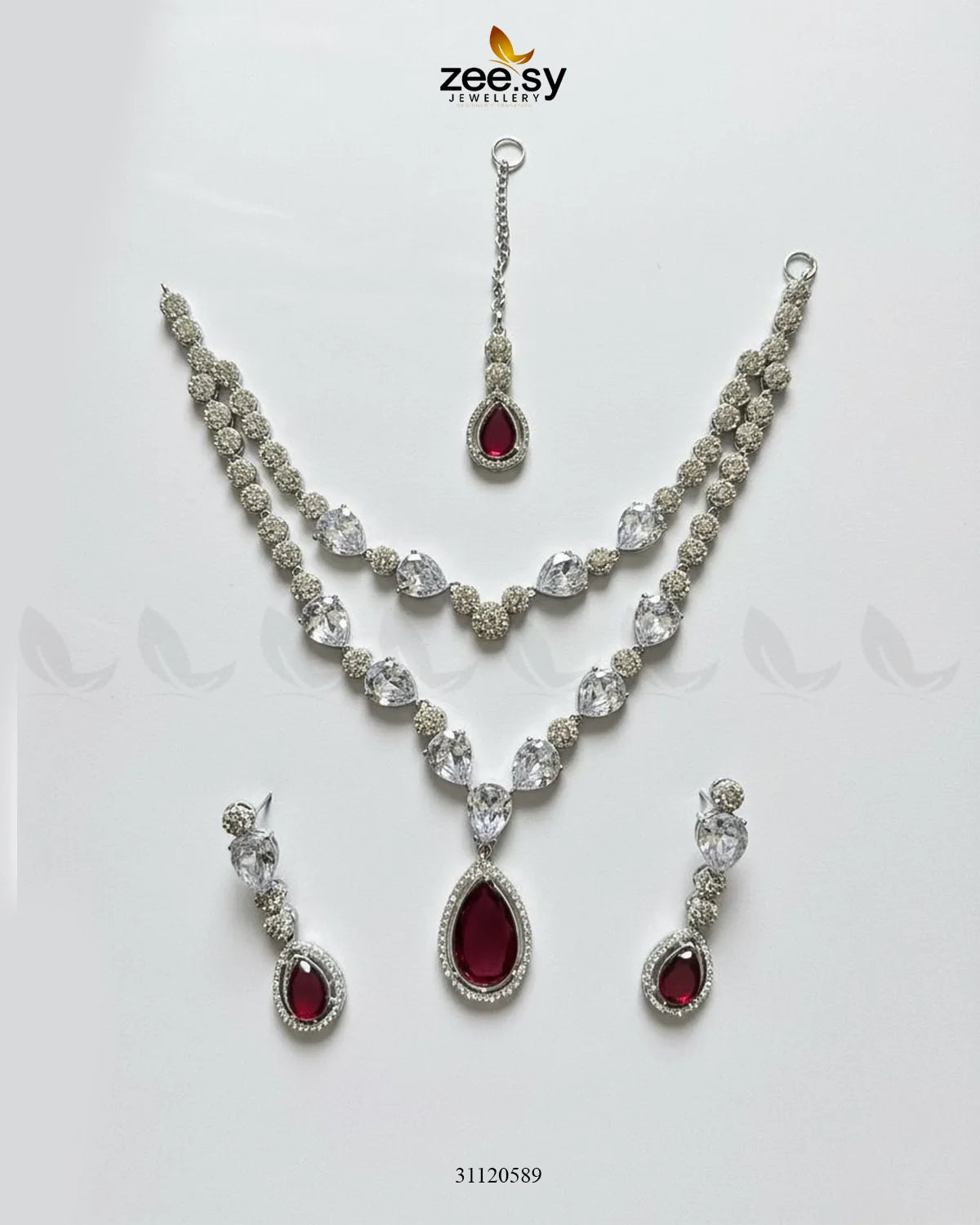 Interlock Traditional Necklace Set Silver Ferozi - Zeesy Jewellery