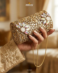 Zeesy-Iridescent Floral Mosaic Clutch Bag