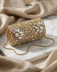 Zeesy-Iridescent Floral Mosaic Clutch Bag