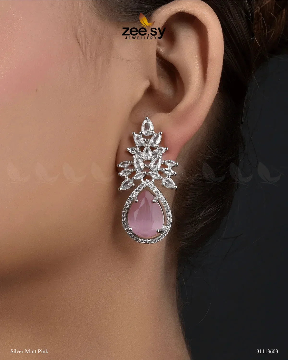 Ivy Earrings Silver Mint Pink - Zeesy Jewellery