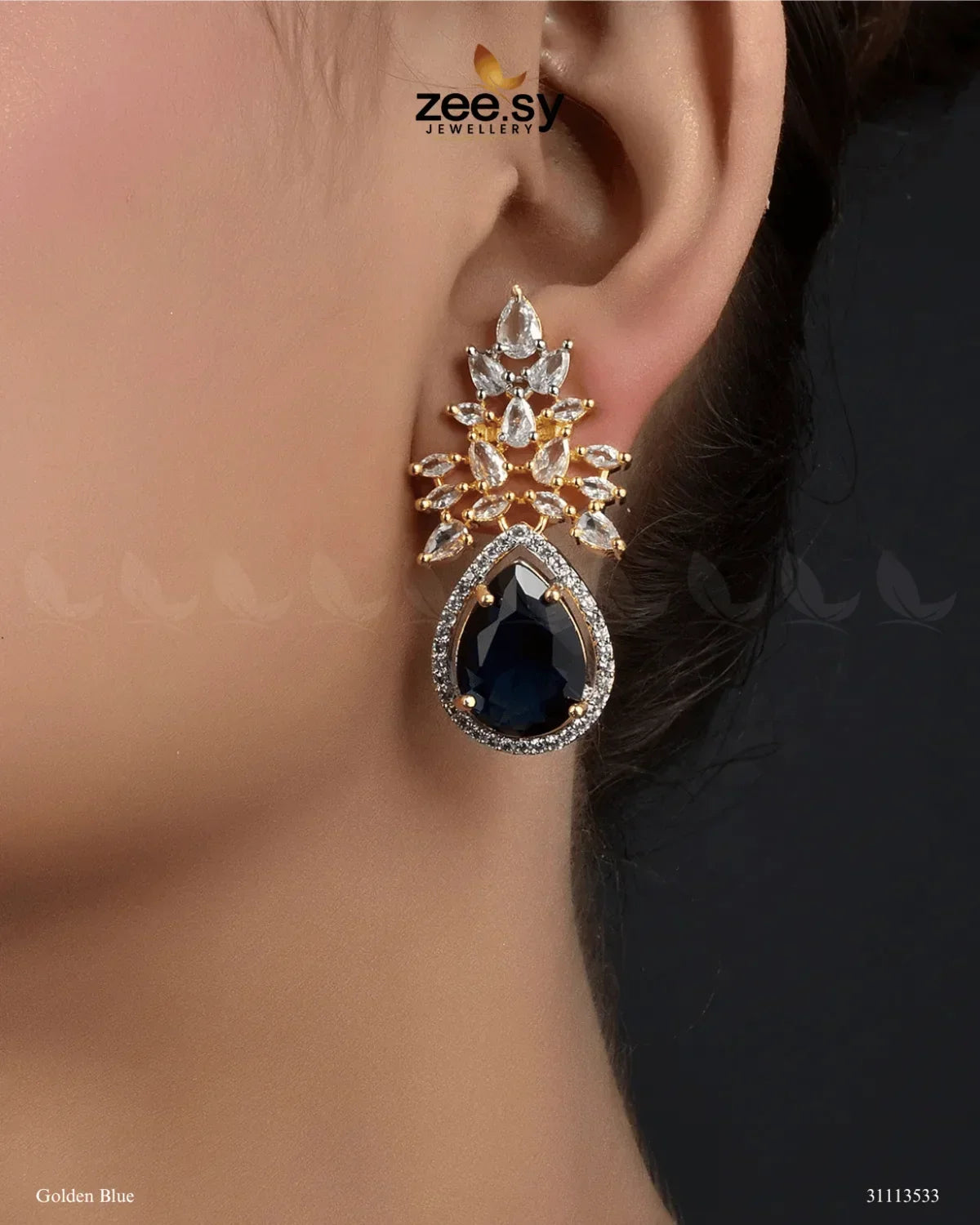 Ivy Earrings Golden Blue - Zeesy Jewellery
