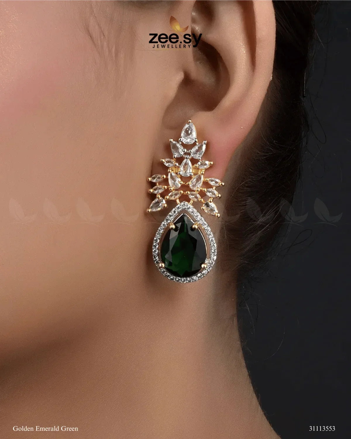 Ivy Earrings Golden Emerald Green - Zeesy Jewellery