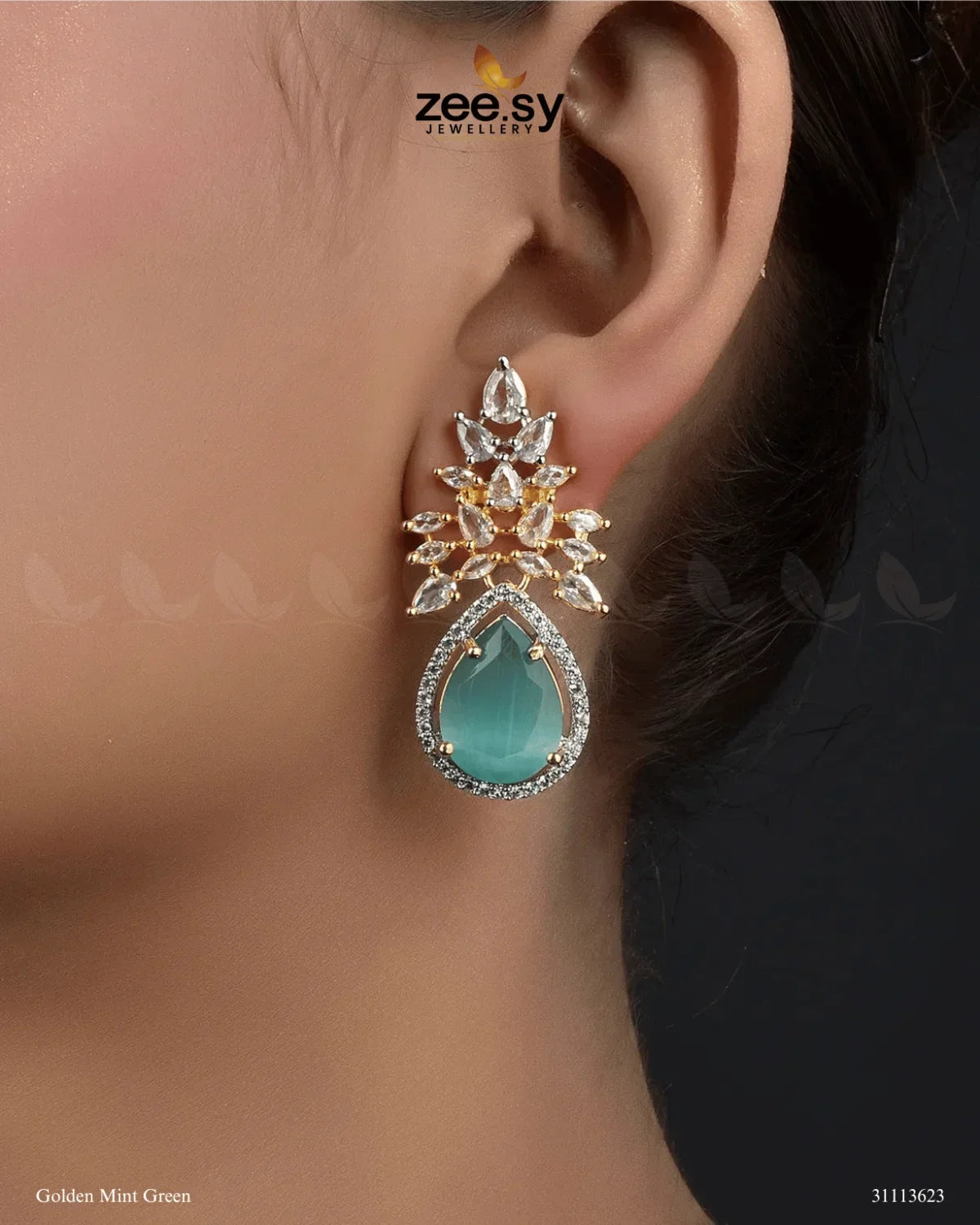 Ivy Earrings Golden Mint Green - Zeesy Jewellery