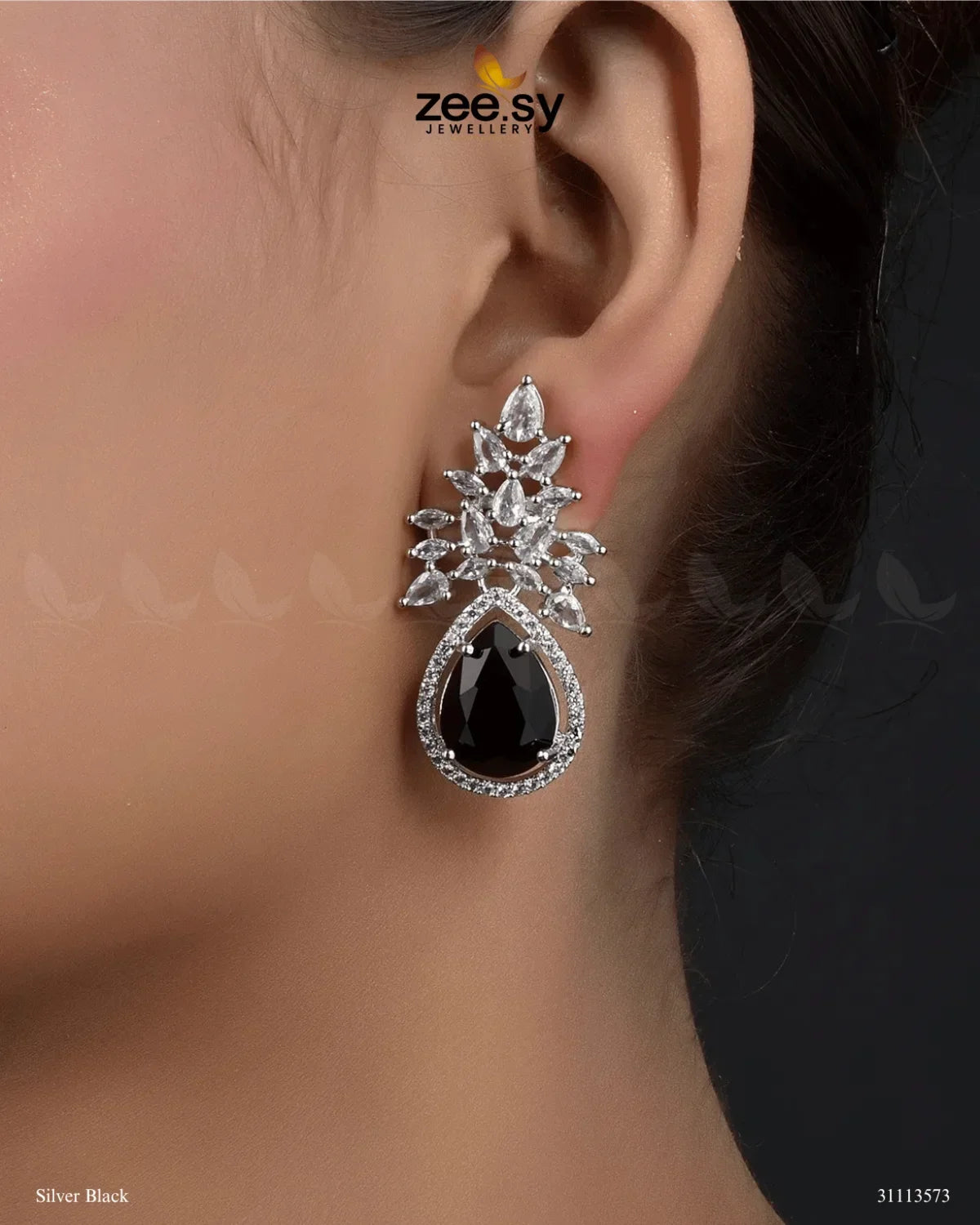 Ivy Earrings Silver Black - Zeesy Jewellery