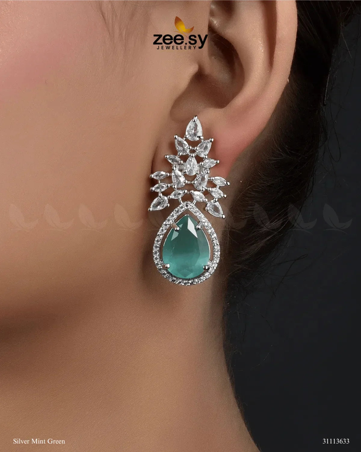Ivy Earrings Silver Mint Green - Zeesy Jewellery