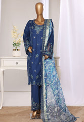 Bin Saeed Stitched 3 Piece Luxury Jacquard Suit-JAQ-2572 BLUE