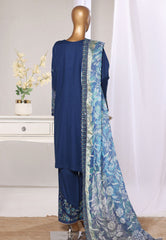 Bin Saeed Stitched 3 Piece Luxury Jacquard Suit-JAQ-2572 BLUE