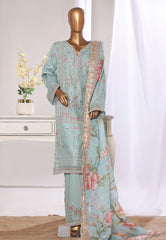 Bin Saeed Stitched 3 Piece Luxury Jacquard Suit-JAQ-2575 GREEN