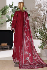 Bin Saeed Stitched 3 Piece Luxury Emb Jacquard Suit-JAQ-3225-MAHROON