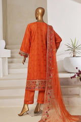 Sada Bahar Stitched 3 Piece Luxury Jacquard Suit-JC-5-Rust