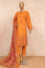Sada Bahar Stitched 3 Piece Jacquard Chikankari Suit-JCK-Golden