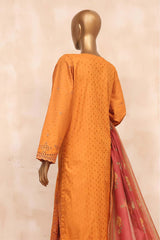 Sada Bahar Stitched 3 Piece Jacquard Chikankari Suit-JCK-Golden