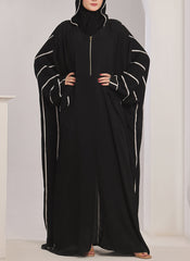 Hijab Ul Hareem White Stripe Hooded Jilbab - JILBAB-R-1001