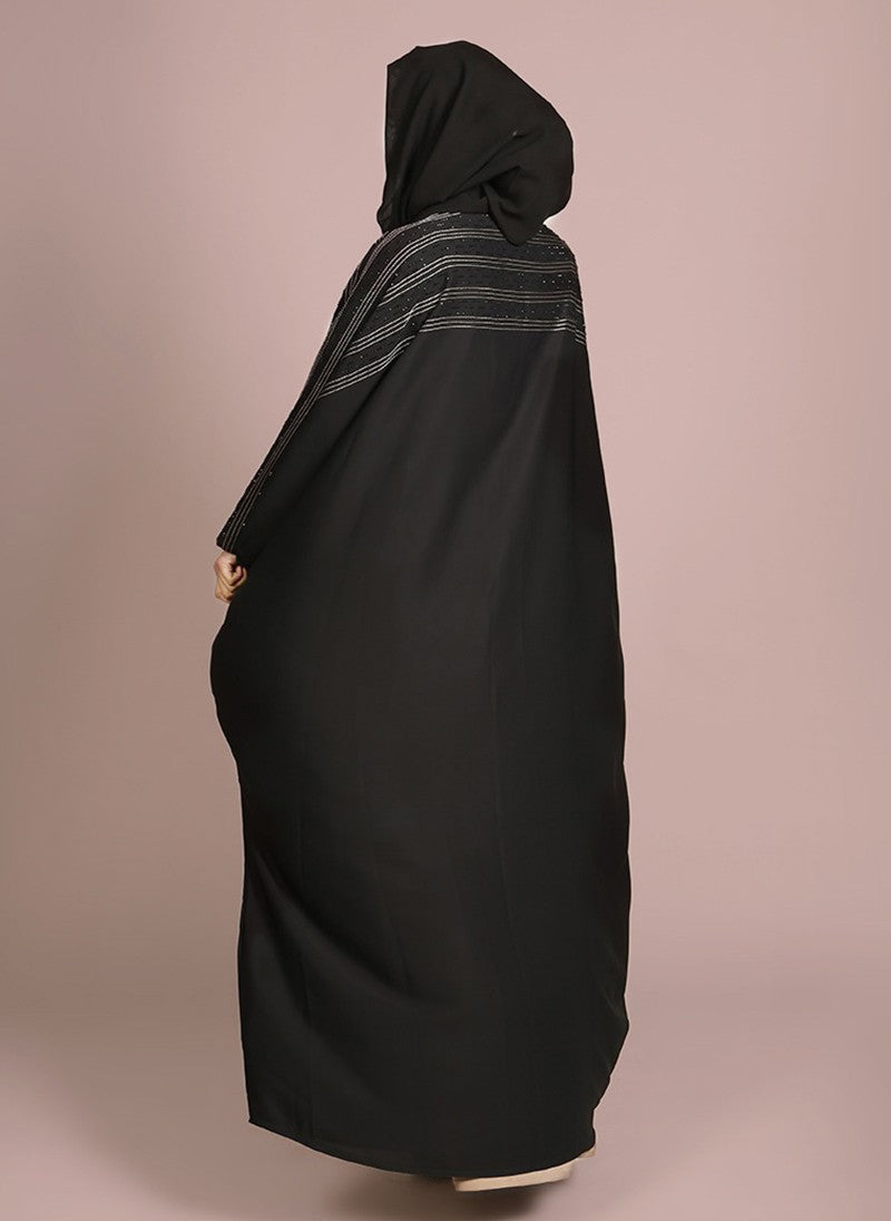 Hijab Ul Hareem Thread Stitched and Stone Worked Designered Abaya Jilbab-C-966
