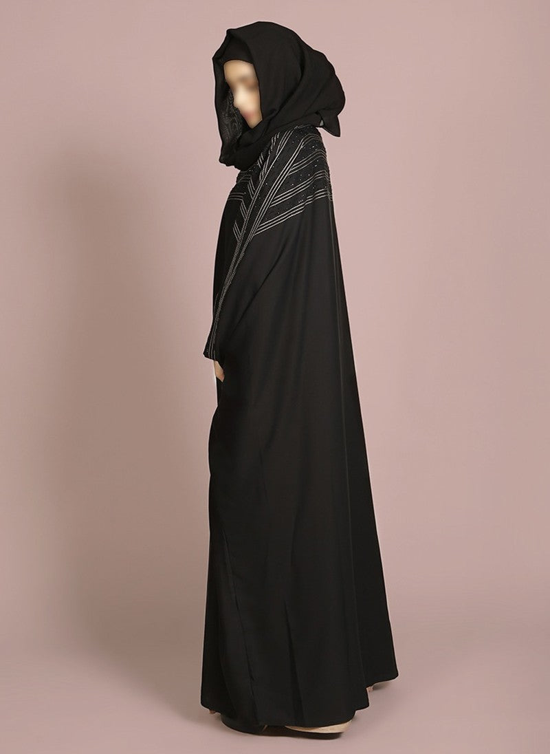 Hijab Ul Hareem Thread Stitched and Stone Worked Designered Abaya Jilbab-C-966