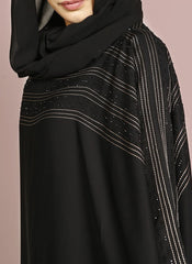 Hijab Ul Hareem Thread Stitched and Stone Worked Designered Abaya Jilbab-C-966